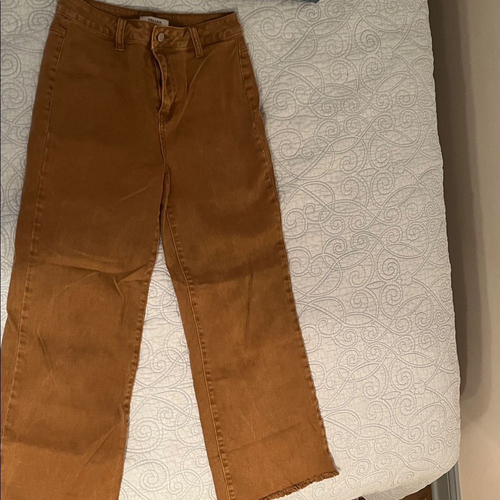 High-Waist Straight Leg Pants - Rust Brown